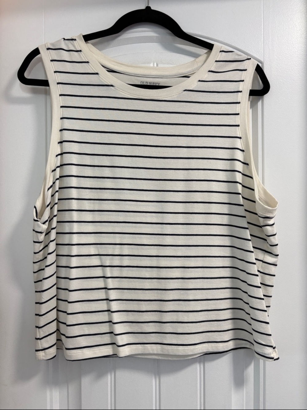 Old Navy Cream & Black Striped Sleeveless Crop Tank